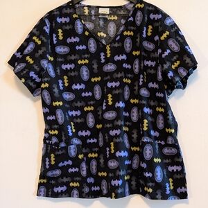 Batman Scrub Top 2X Purple V Neck 100 Cotton Nurse Dental Uniform Healthcare